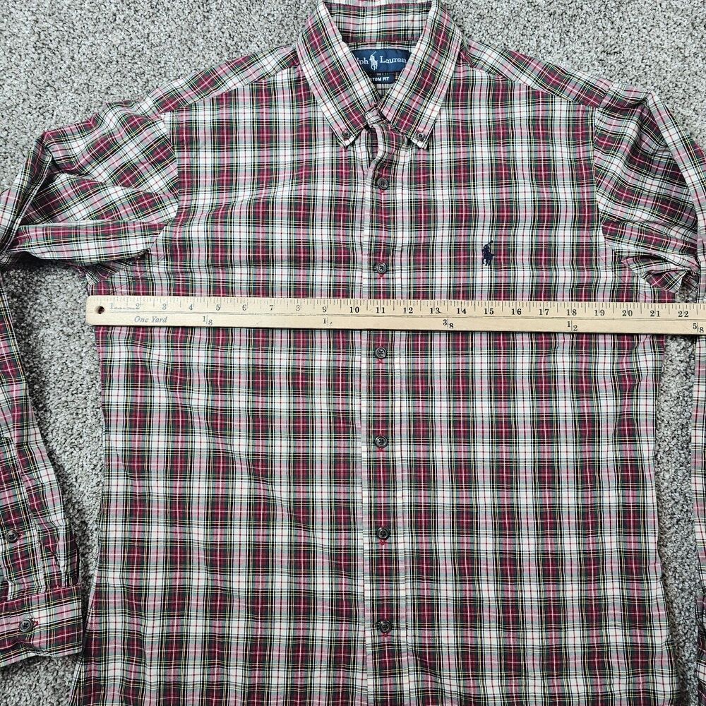 Ralph Lauren Shirt Mens Medium White Tartan Custom Fit Long Sleeve Vintage 90s - Picture 7 of 11